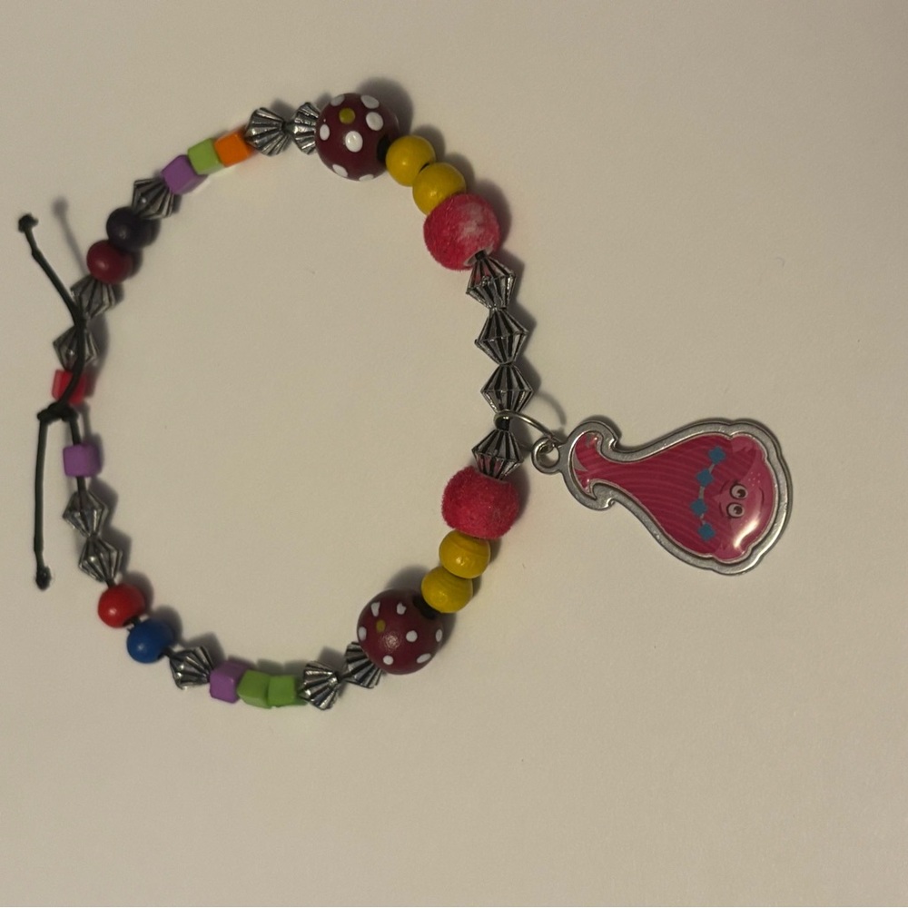 Colorful Beaded Trolls Bracelet with Poppy Charm